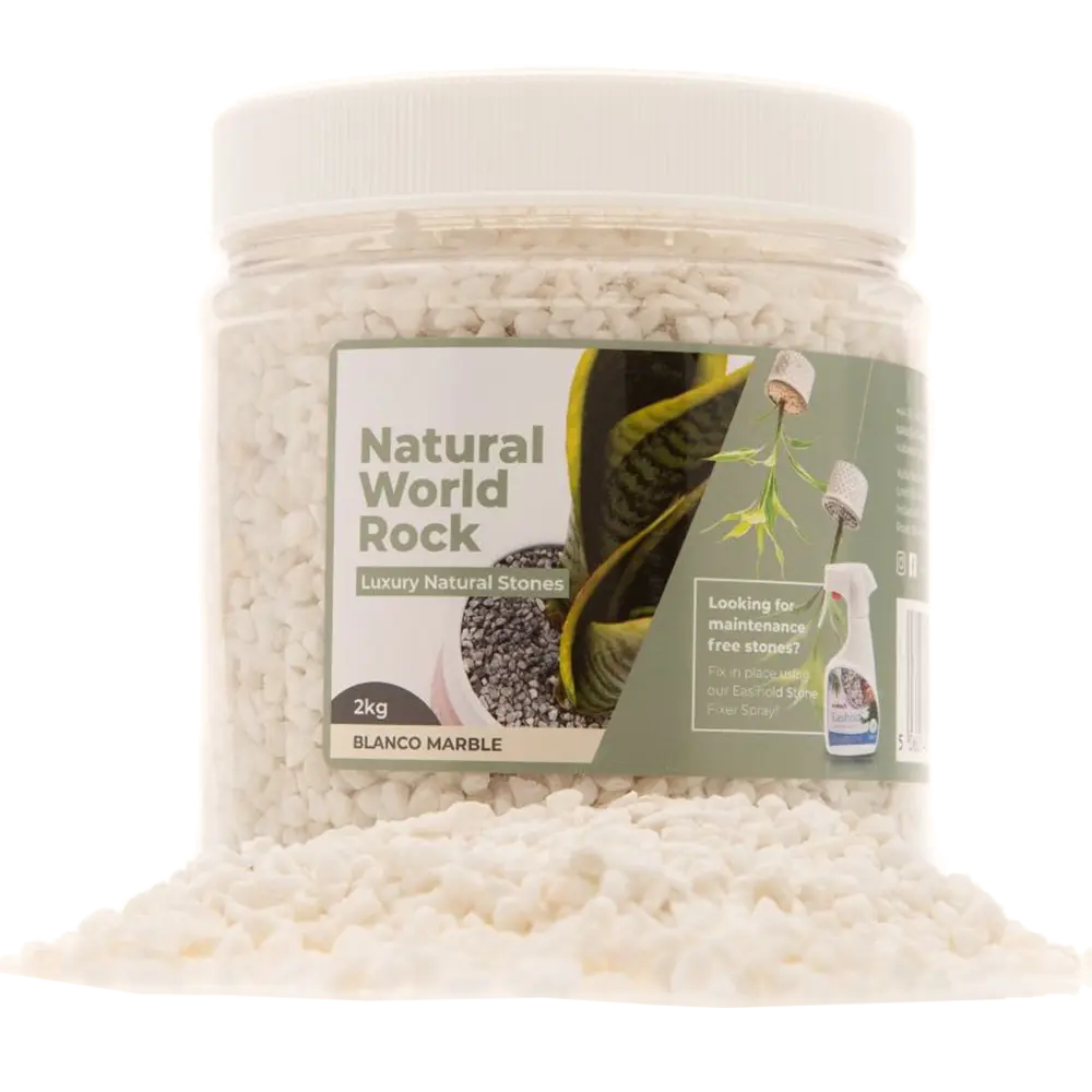 Natural World Rock Plant Topper Stones 2kg - Blanco Marble Vuba